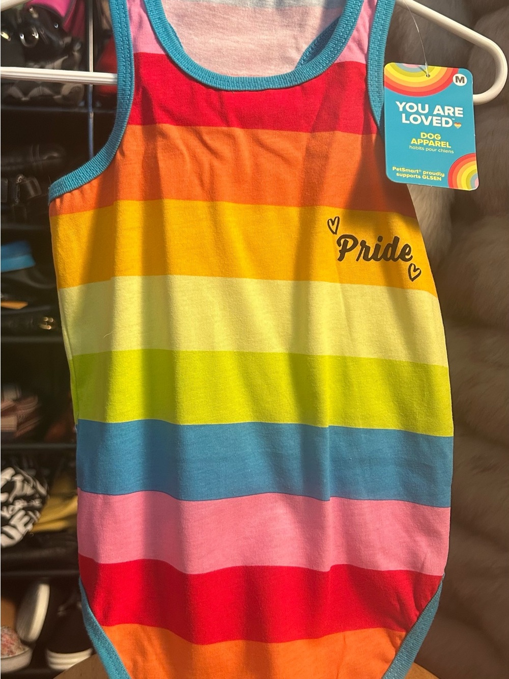 NWT SET OF 2: Dog Pride Rainbow Stripe & You Are Loved Tank Top Shirt Size M